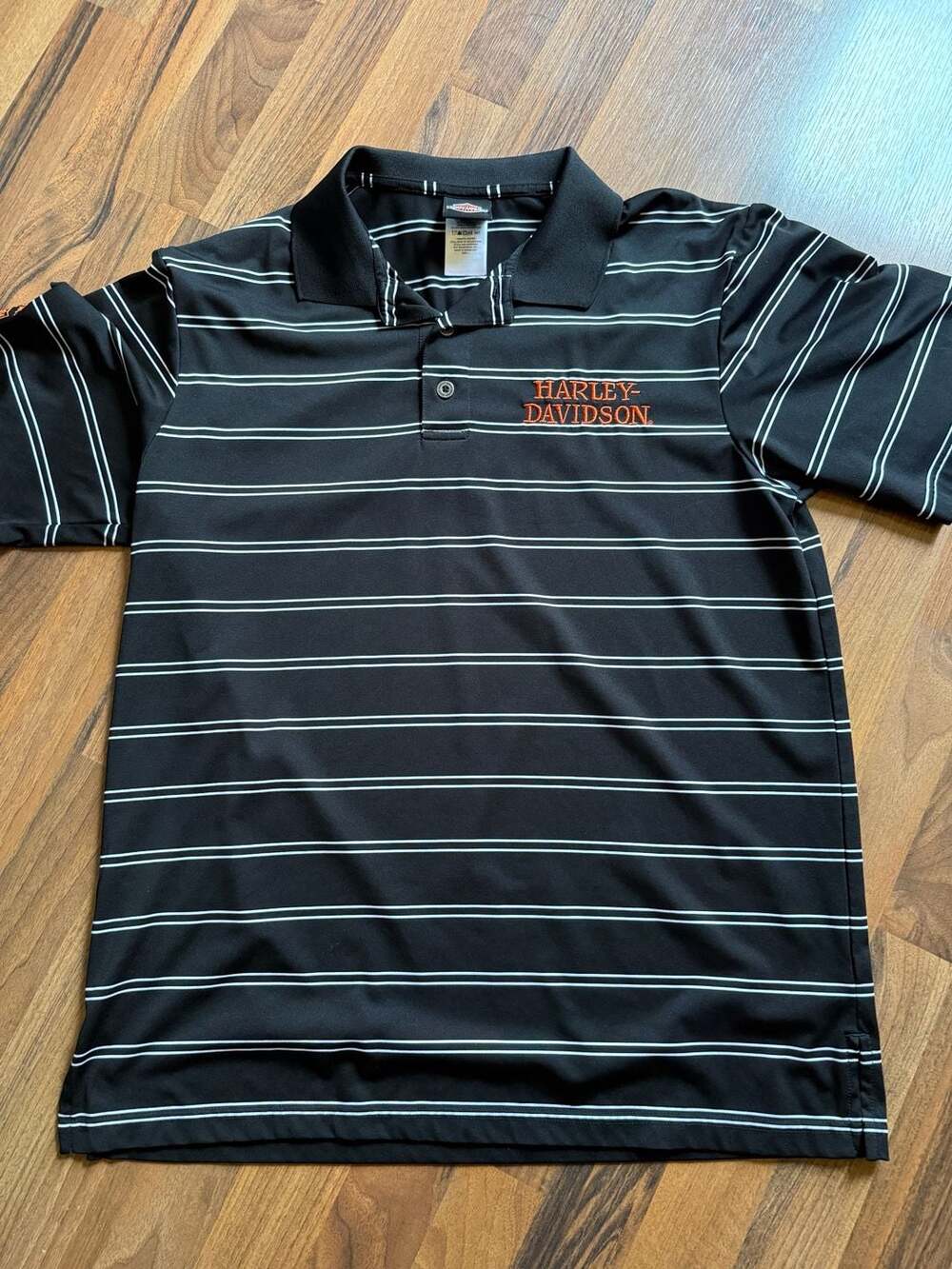 Harley-Davidson Men's Black and White Striped Performance Polo Shirt